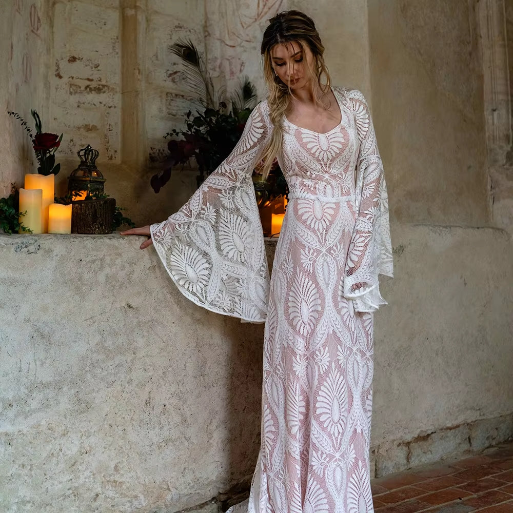 Robe de Mariée Boheme Rose Poudrée - Robe de mariée bohème