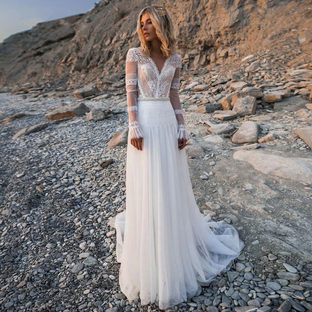Robe de Mariée Bohème Dentelle Manche Longue - Robe de mariée bohème