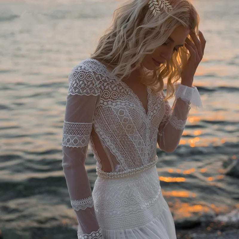 Robe de Mariée Bohème Dentelle Manche Longue - Robe de mariée bohème